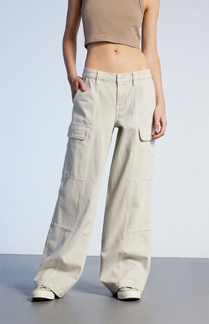 Eco Gray Low Rise Puddle Cargo Pants image number 2