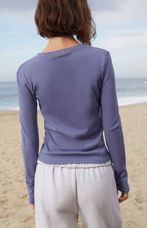 Blue Ainsley Long Sleeve Crop Top image number 3
