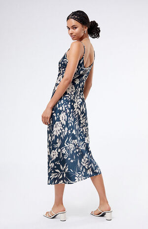 Floral Satin Cowl Neck Midi Dress image number 4