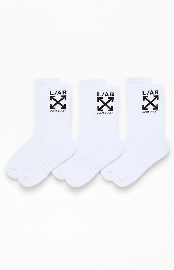L/AB c/o Off-White 3 Pack White Clamp Arrows Crew Socks | Pacsun