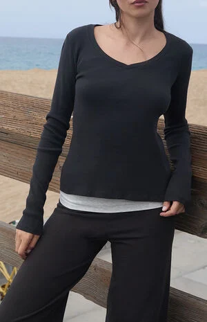 Black Sonia Ribbed Long Sleeve Top image number 1