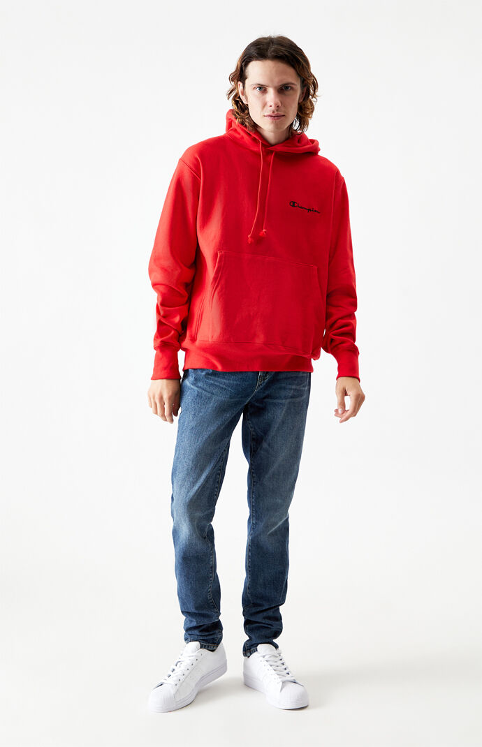 Script Embroidered Reverse Weave Pullover Hoodie