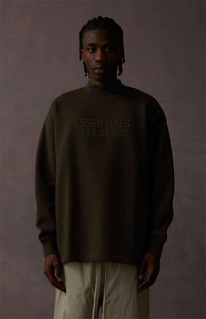 Fear of God Essentials Off Black Relaxed Crew Neck Sweatshirt PacSun