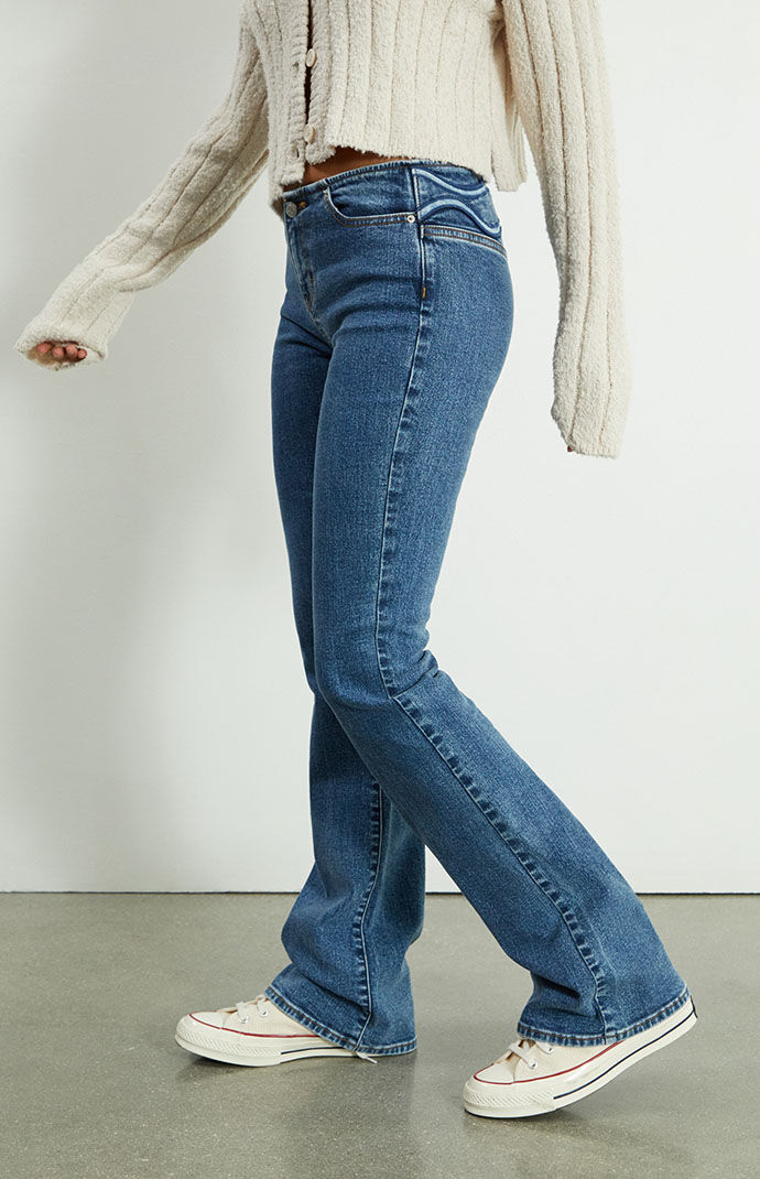 PacSun Dark Blue Butterfly No Waistband Low Rise Bootcut Jeans
