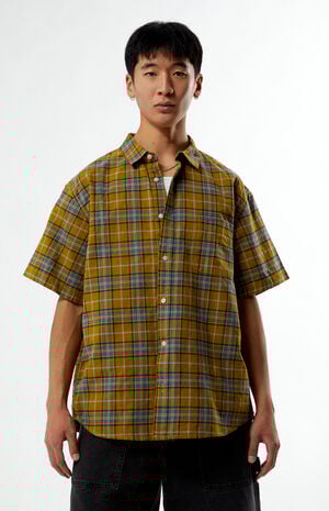 Tan Lawson Plaid Linen Button Down Shirt image number 1