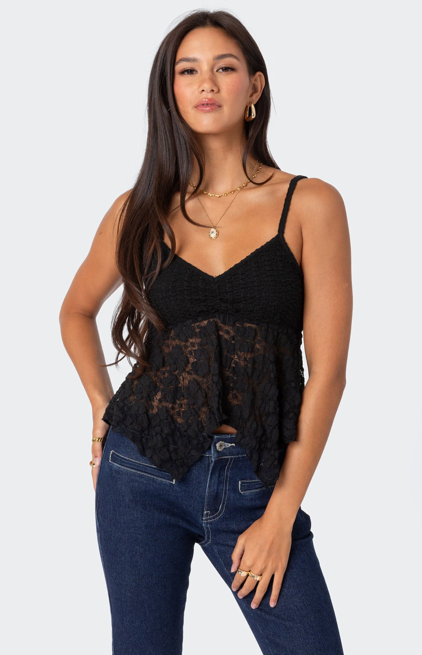 トップス kishidamiki lace tops - black EDIKTED Estella Sheer Lace Top - BLACK | Tillys