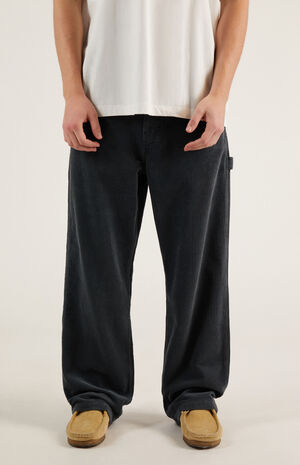 Washed Black Corduroy Baggy Carpenter Pants image number 3