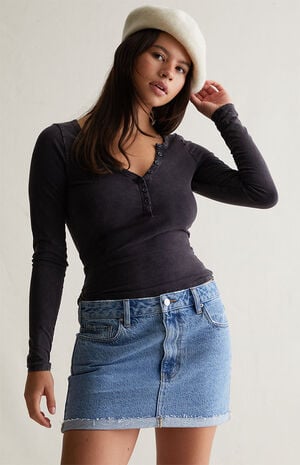 Ashlee Notched Washed Henley Top image number 1