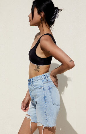 Eco Light Blue Ripped Denim Dad Shorts image number 4