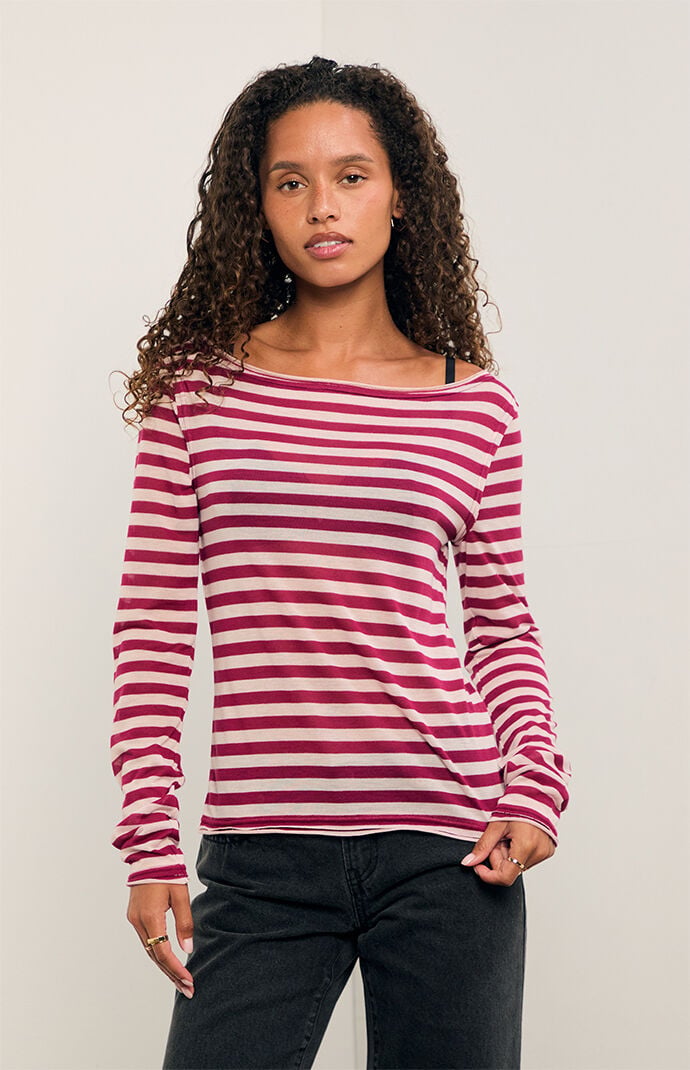 Women's Amanda Off-The-Shoulder Long Sleeve Top in Pink - Size Small