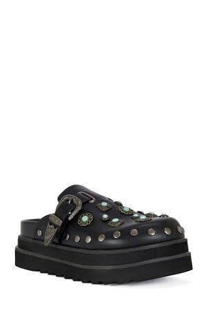 Women's Mavis Faux Leather Black Western Flatform Mules image number 2