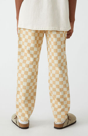 Brown Checkerboard Straight Leg Jeans image number 4