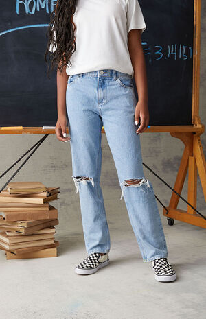 Eco Light Blue Ripped Straight Leg Jeans image number 2