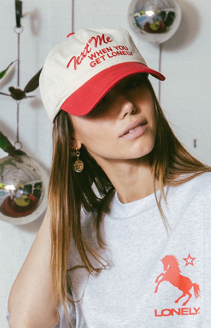 LONELY GHOST Cream & Red Text Me When You Get Lonely Snapback Hat