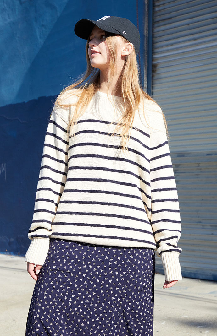John Galt White Blue Striped Brianna Sweater PacSun