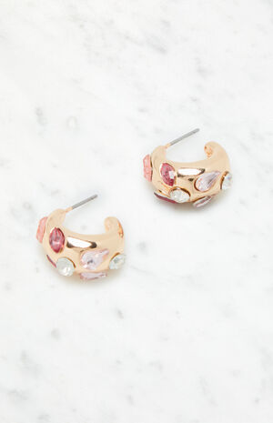 Chunky Gemstone Hoop Earrings image number 2