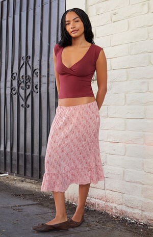 Burgundy Amara Surplice Tank Top image number 4