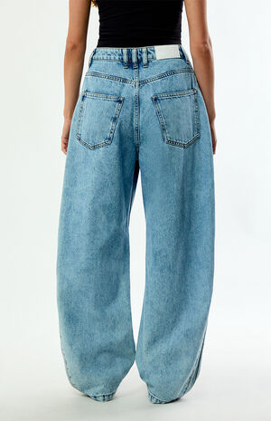 Light Blue High Waisted Barrel Jeans image number 4