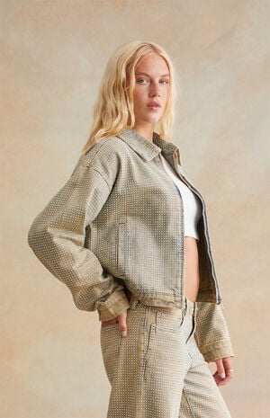 Rhinestone Denim Cropped Gas Jacket image number 3