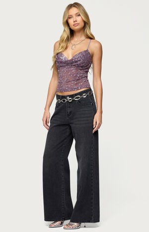 Sequin Layered Bra Cowl Neck Top image number 4