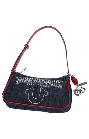 Bling Logo Red Denim Shoulder Bag image number 7