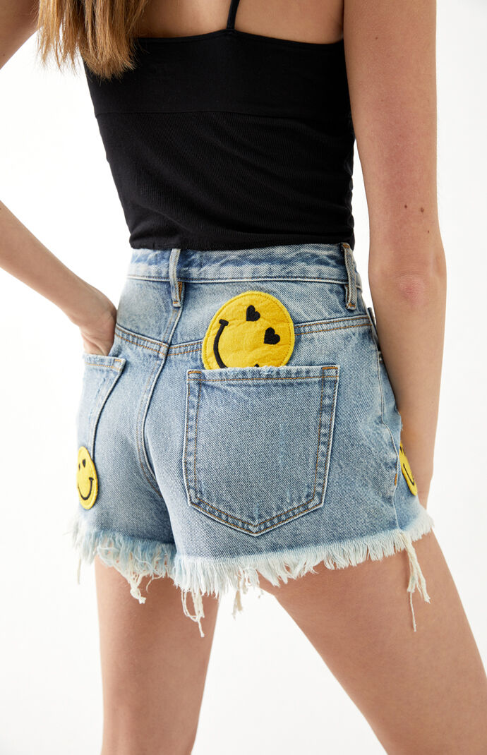 Happy Patch High Waisted Denim Festival Shorts