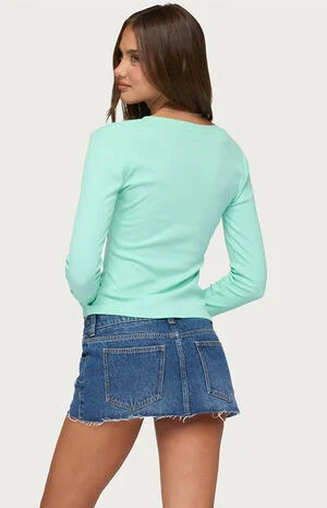 Yerin Long Sleeve Henley Ribbed Top image number 3