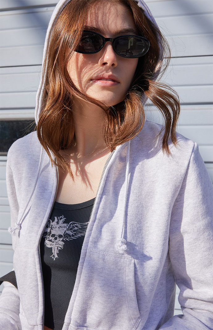 John Galt Heather Grey Zip Up Cropped Hoodie PacSun