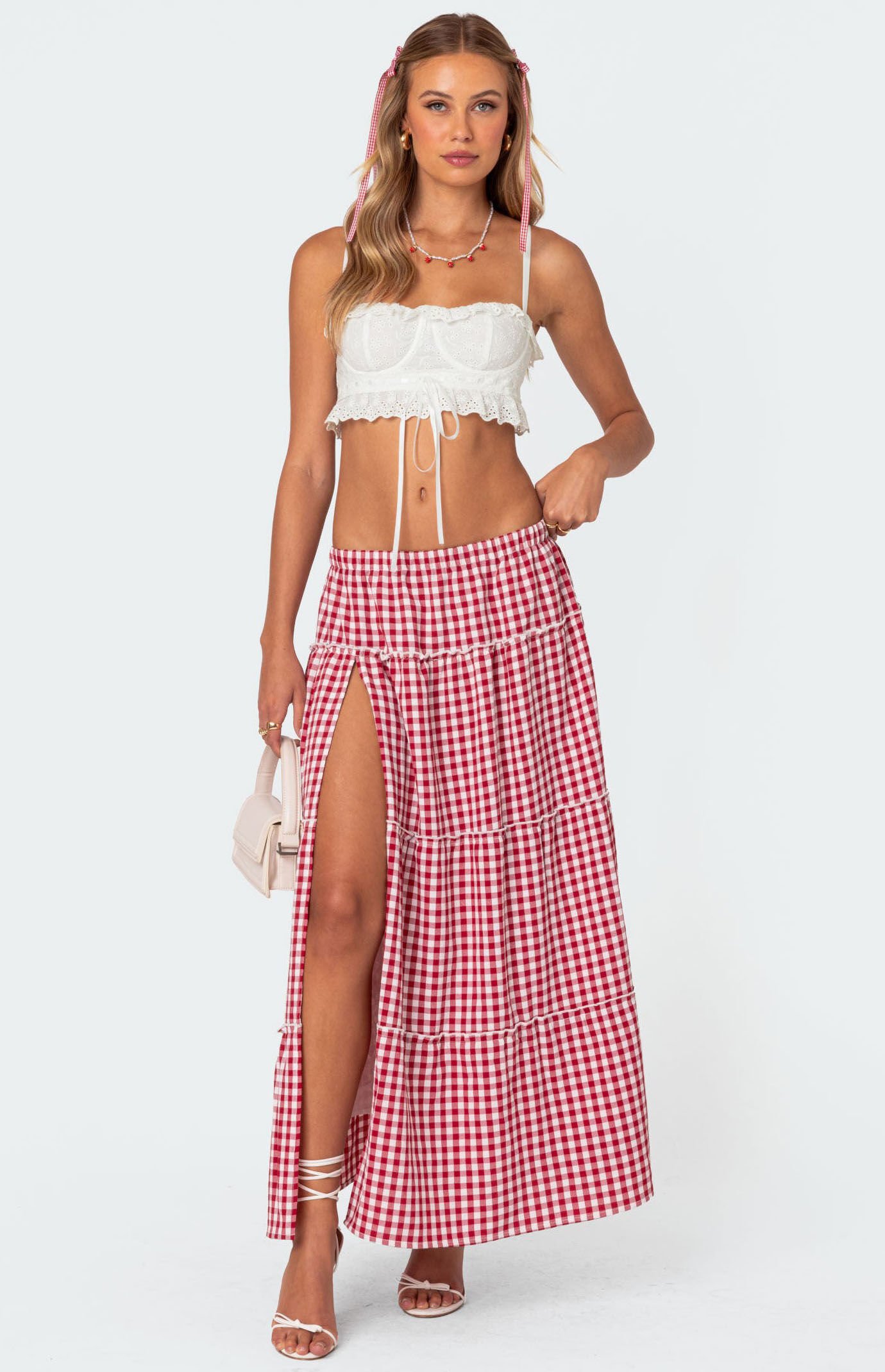 Red plaid skirt pacsun top
