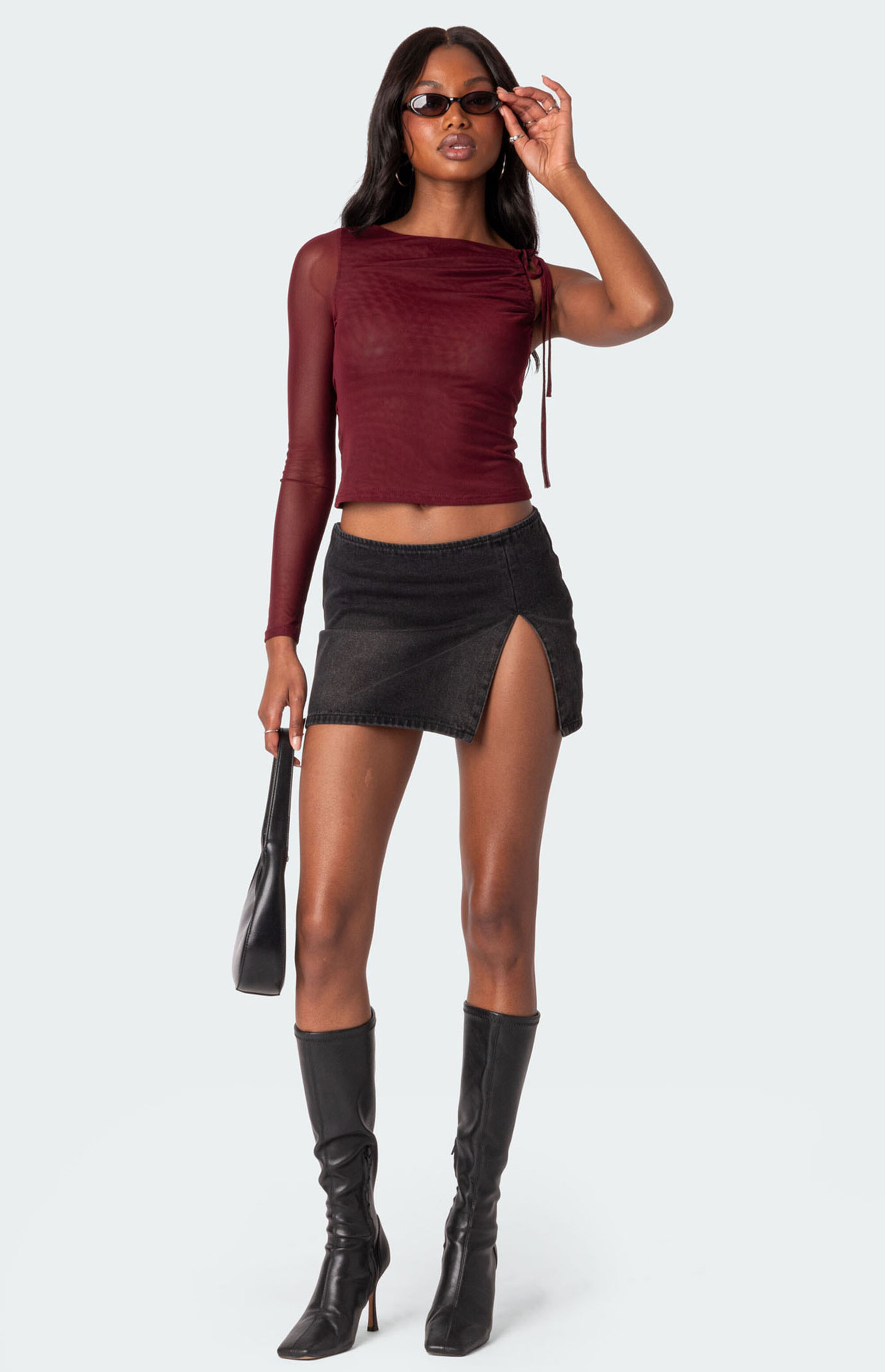 One Shoulder Mesh Top - XS