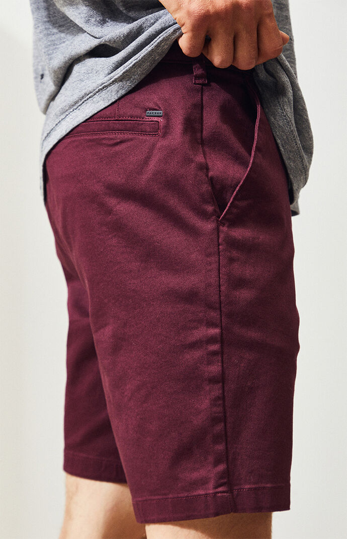 Burgundy Slim Fit Chino Shorts