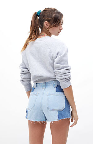 Two-Tone Paneled High Waisted Carpenter Shorts image number 4