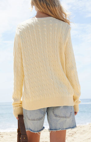 Yellow Cable Knit Oversized Cardigan image number 4