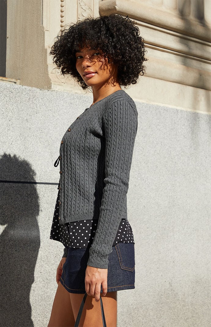 John Galt Dark Gray Zoe Cable Knit Cardigan