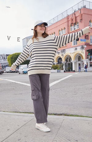 White & Black Thin Striped Brianna Sweater image number 4