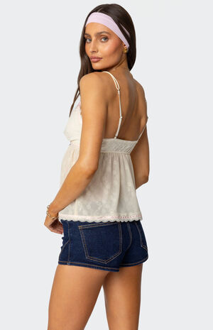 Ribbon Sheer Lace Babydoll Top image number 5