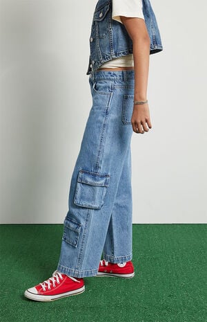 Light Blue Baggy Cargo Jeans Light Blue Baggy Cargo Jeans image number 5