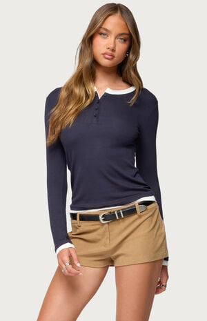Contrast Layered Look Henley Top image number 1