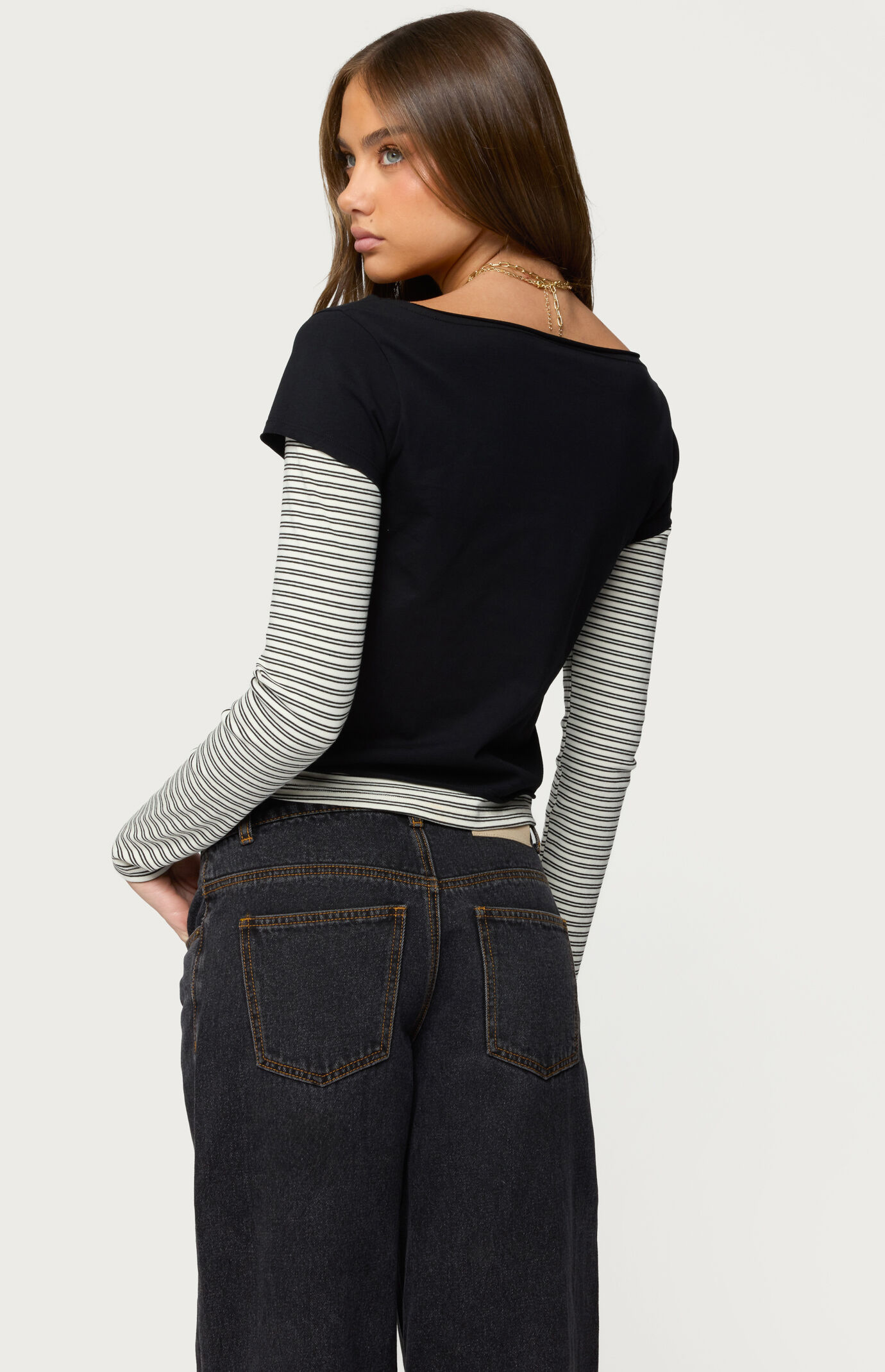 Edikted Layered Stripey Long Sleeve T-Shirt