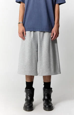 Heather Grey Fleece Ultra Baggy Sweat Shorts image number 2