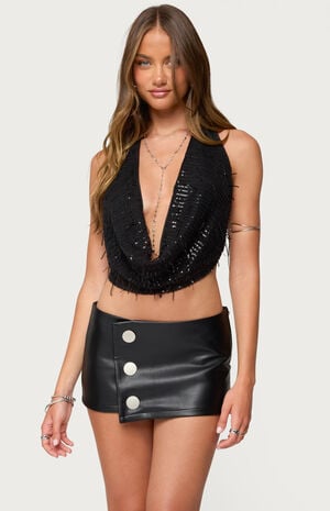 Fringed Sequin Backless Halter Top image number 1