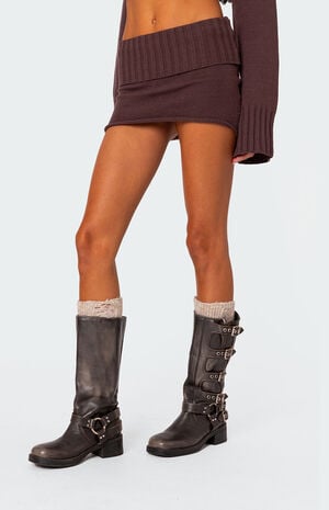 Gino Fold Over Knit Mini Skirt image number 4