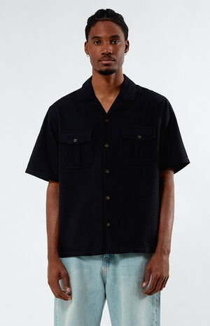 Oversized Black Camp Shirt image number 1