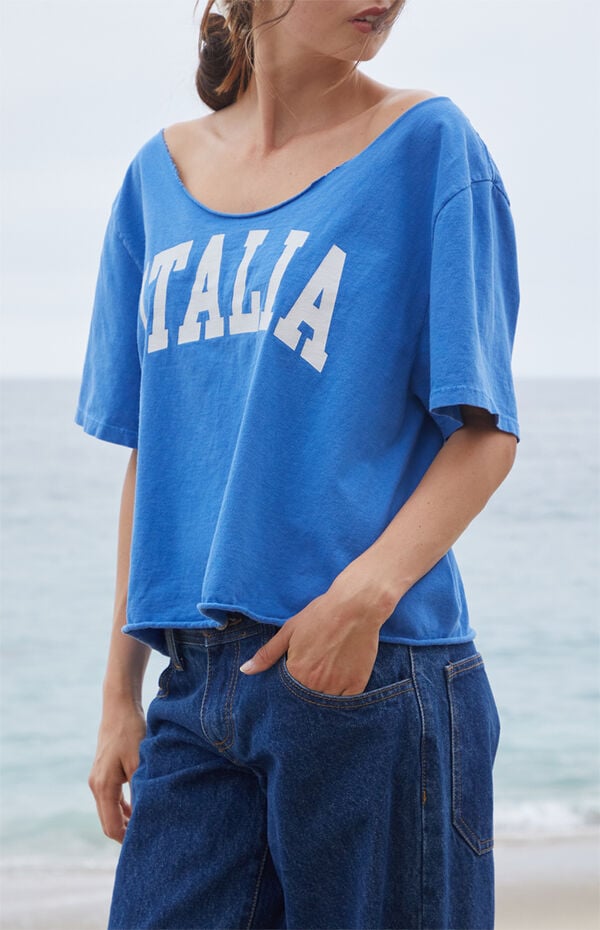 John Galt Blue Italia Off-The-Shoulder Short Sleeve Top