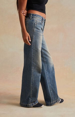 Medium Blue Ball Chain Low Rise Baggy Jeans image number 3