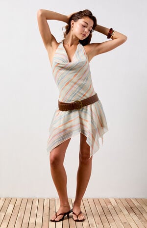 Monet Striped Cowl Neck Mini Dress image number 1