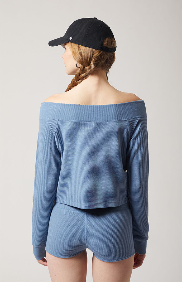 PAC 1980 Active Aspen Waffle Knit Off-The-Shoulder Sweatshirt