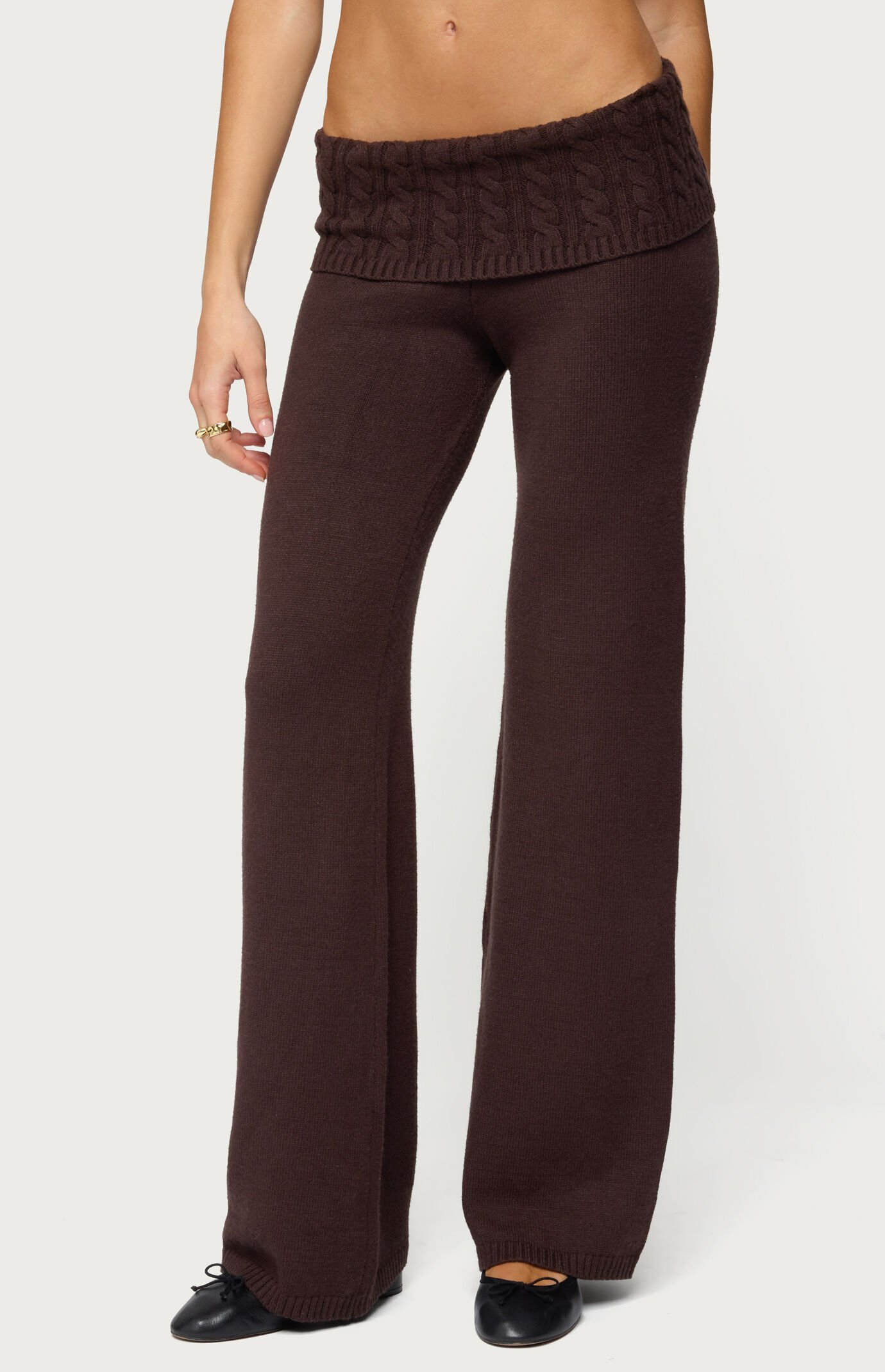 Edikted Lula Cable Knit Foldover Pants