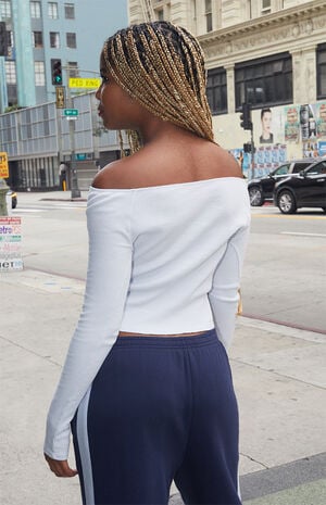 Light Blue Mayson Off-The-Shoulder Long Sleeve Top image number 3