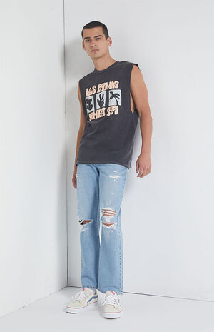 Black Vintage Wash Muscle Tank Top image number 4